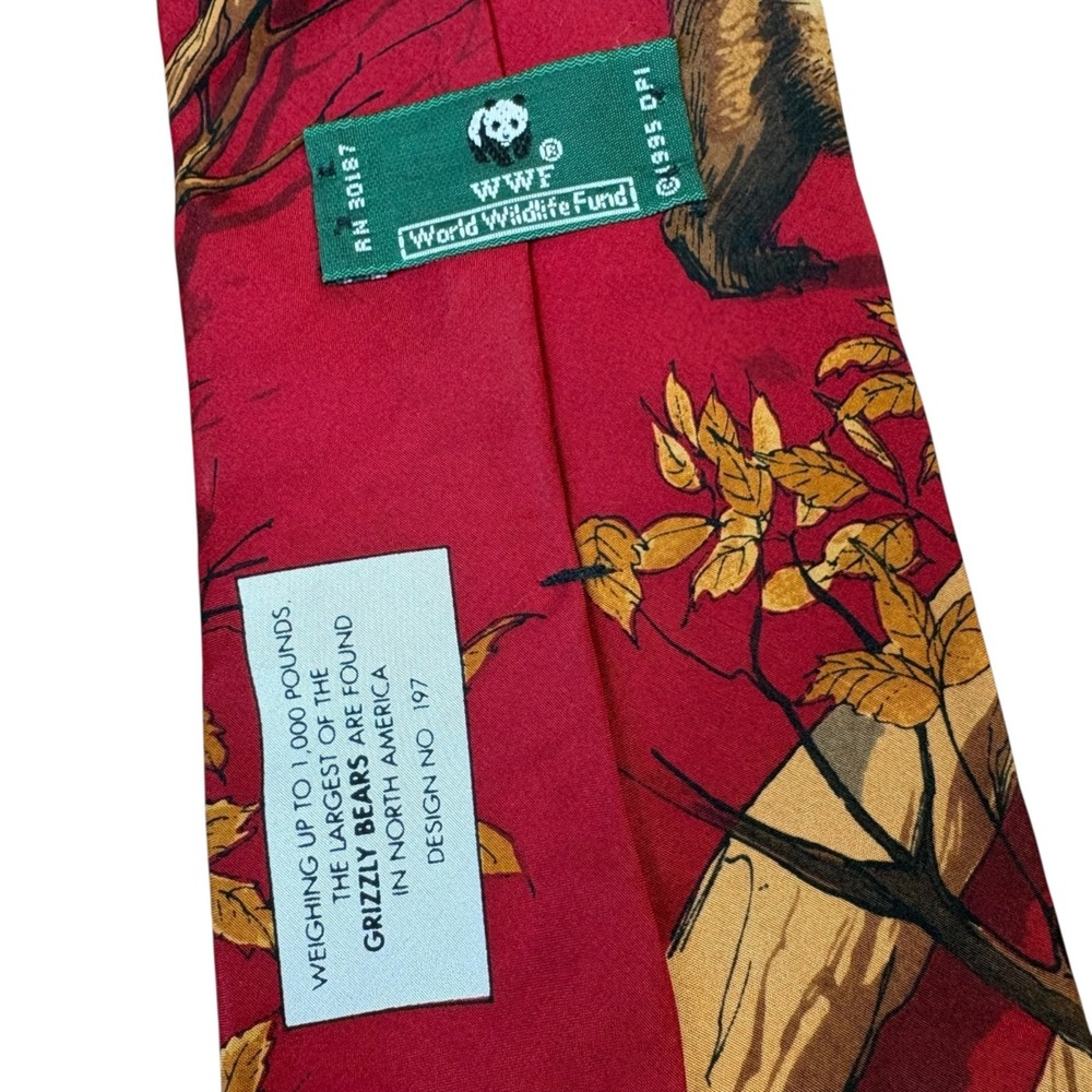 Vintage 1995 World Wildlife Fund Grizzly Bear Fox Owl Nature Menswear 100% Silk - Picture 6 of 7